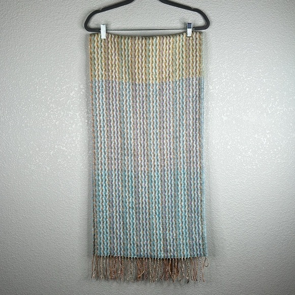 Victoire Mathieu Paris Made in France Wool Blend Blue & Orange Winter Scarf - Picture 4 of 8